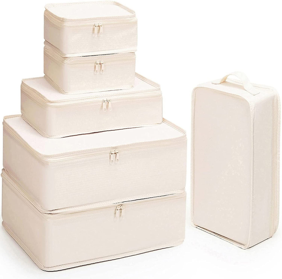 Lightweight Travel Packing Cubes Set with Shoe Bag - 6 Pieces Beige