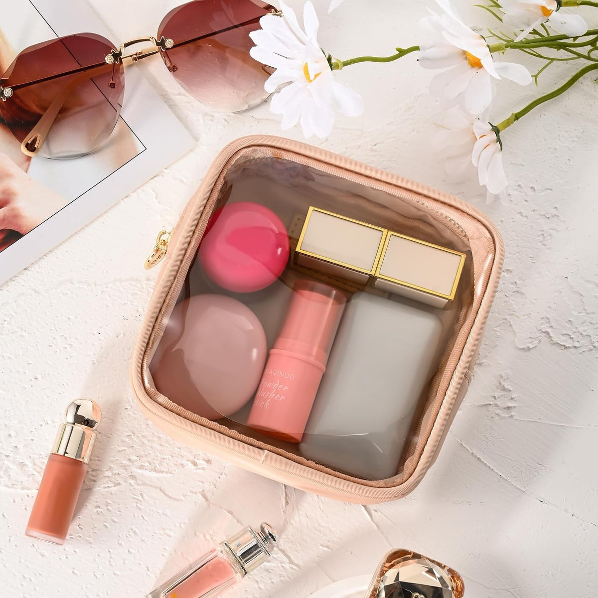 Small Waterproof Clear Makeup Bag for Travel and Purse Organizer