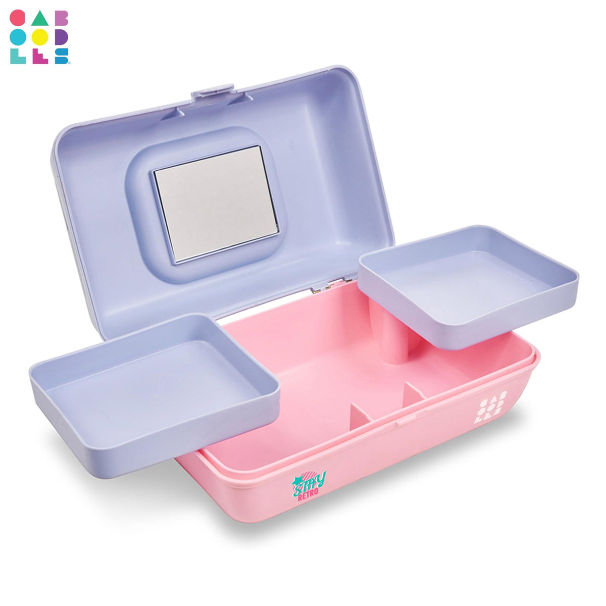 Mini Makeup Organizer with 2 Swivel Trays and Mirror - Travel Cosmetic Case
