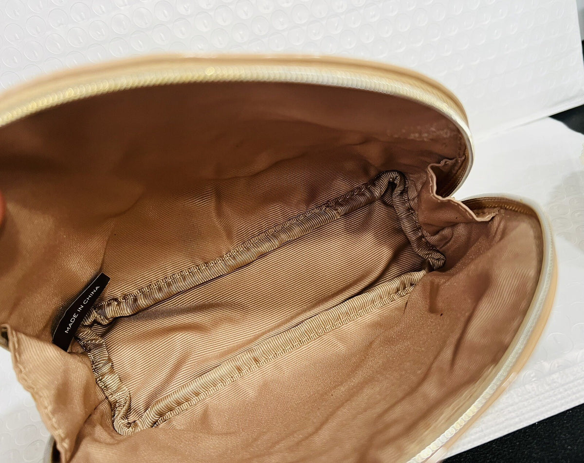 Half Moon Cosmetic Bag Makeup Case Pouch 6x5x2 Inches - Beige