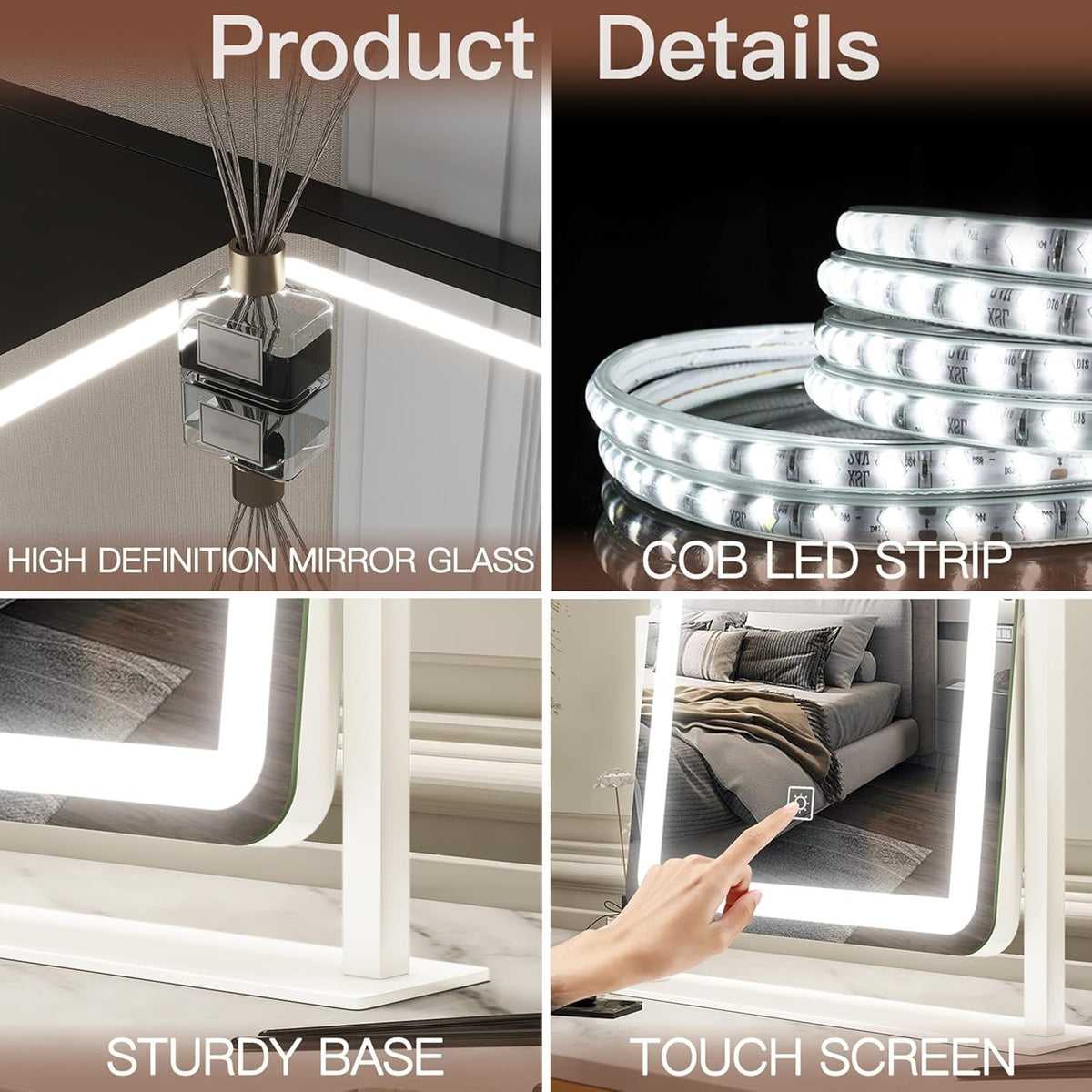 LED Vanity Mirror with Lights 15x12.6 Touch Screen Dimmable Cosmetic Makeup