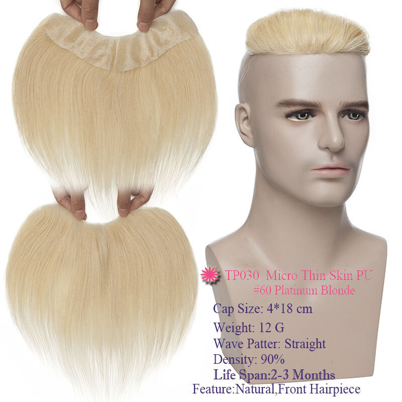 Super Thin Skin Men's Human Hair Toupee Hair Replacement System - Natural Look