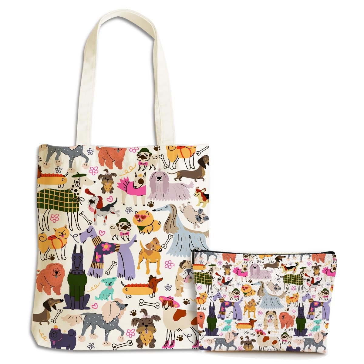 Dog Lover Gift Tote Bag Set with Cosmetic Cases - Stylish Pet Owner Accessories