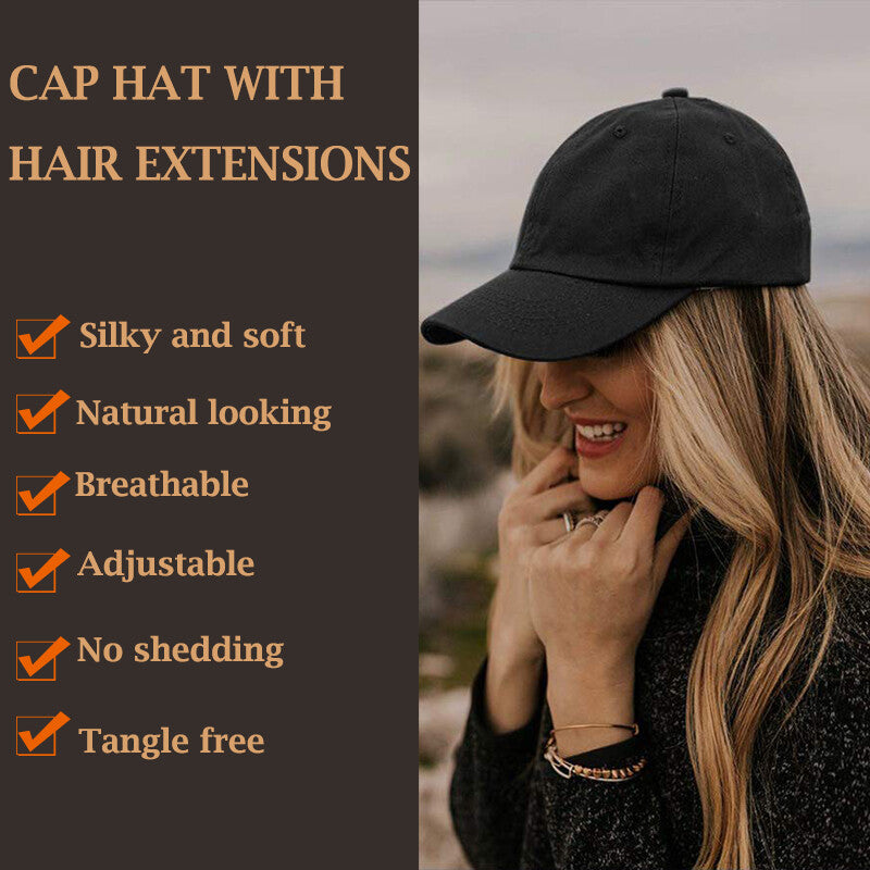 Baseball Cap with Synthetic Hair Extensions - Straight, Curly, Wavy Fits Most