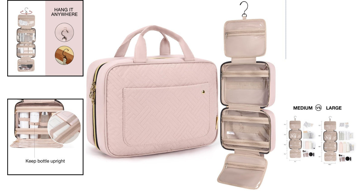 Travel Makeup Bag with Multiple Compartments & Hanging Hook – Lightweight Organizer