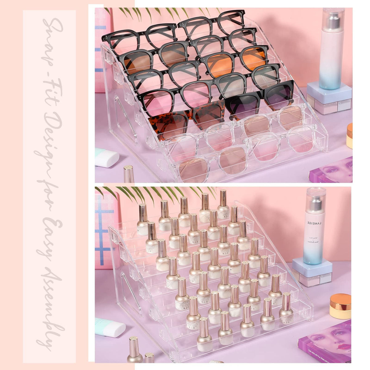 Acrylic 7-Tier Display Stand for Sunglasses, Nail Polish & Small Items, 2 Pack