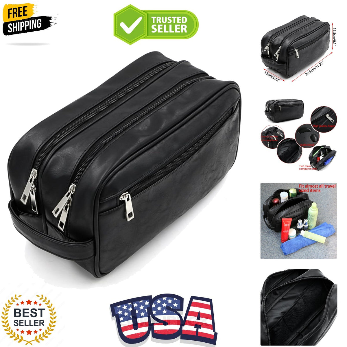 Travel Toiletry Bag Waterproof PU Organizer for Men Women