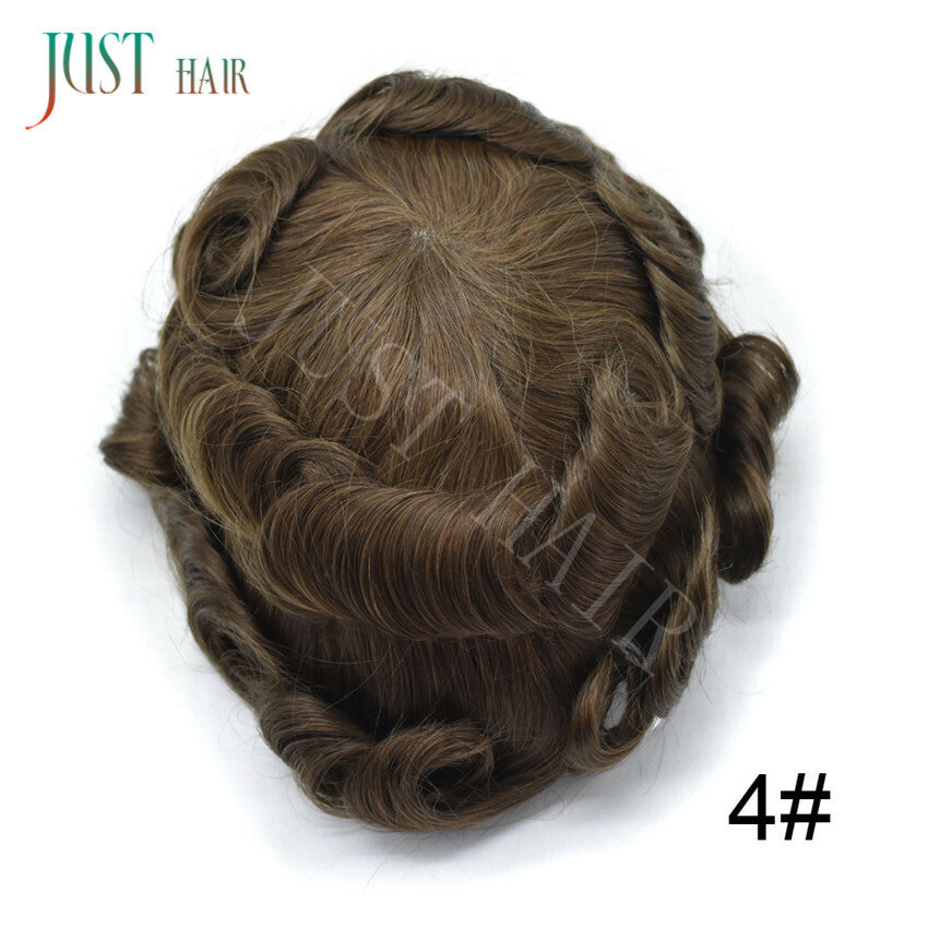 French Lace Front Human Hair Toupee Replacement System with Poly Skin Base