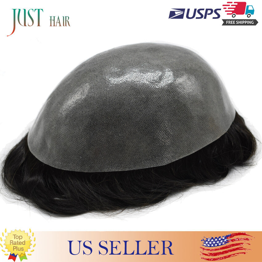 Men's Hair Replacement System Full Poly Skin Toupee - Remy Human Hair Wig