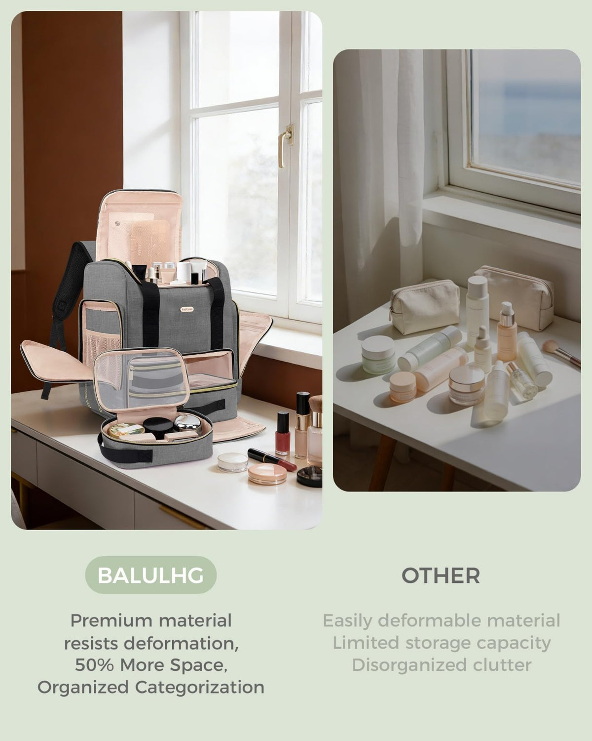 Large Travel Makeup Bag with 3 Removable Cases and Dual-Shoulder Strap