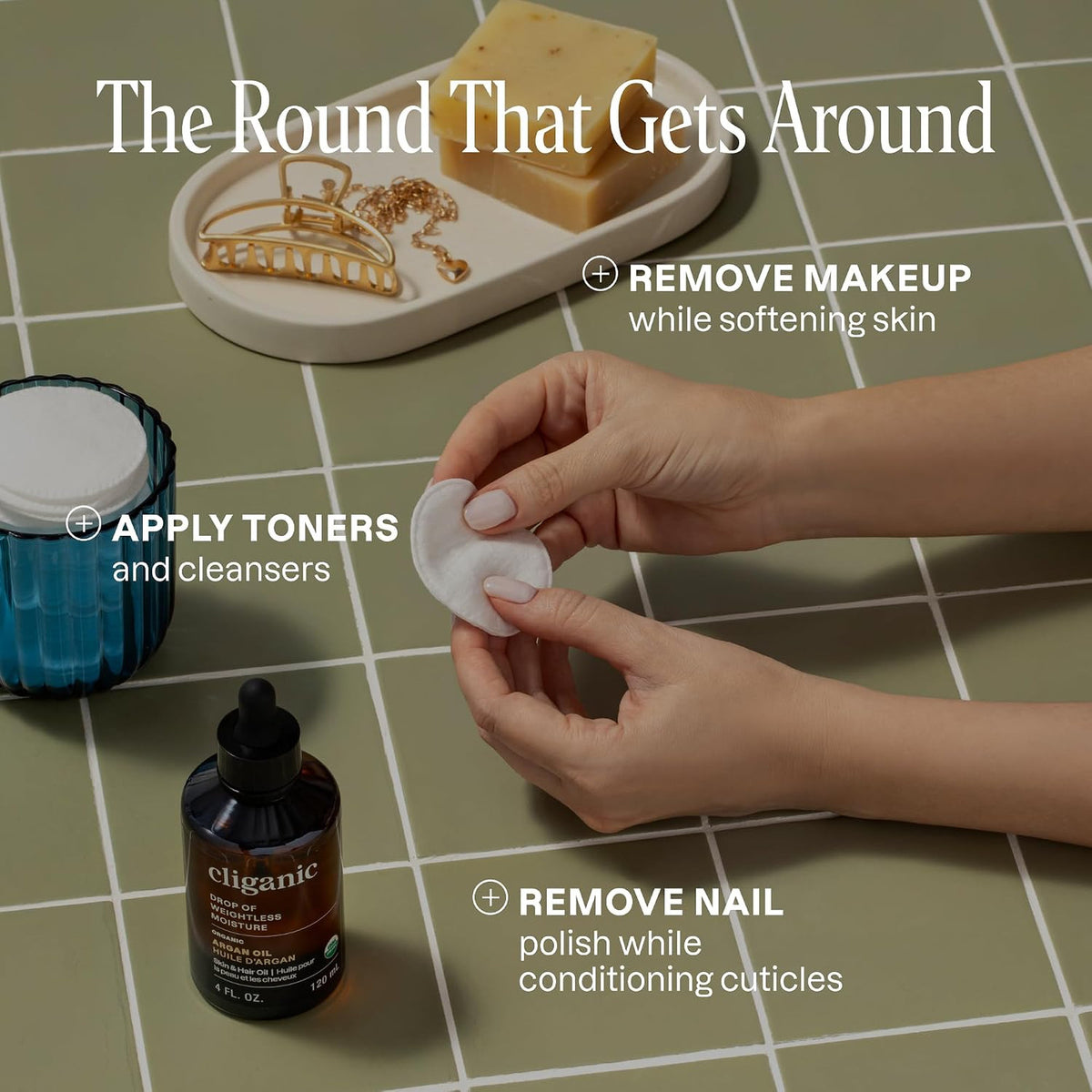 Organic Cotton Makeup Remover Pads with Jojoba Oil - 300 Count