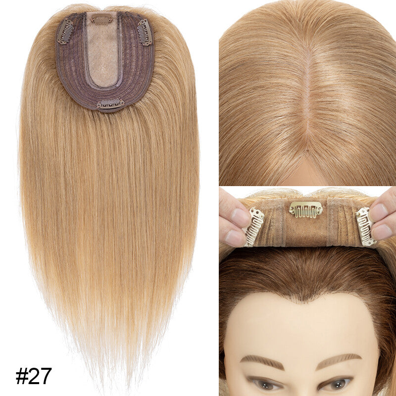 Remy Human Hair Topper Clip-In Hairpiece with Mesh Base & Claw Clips
