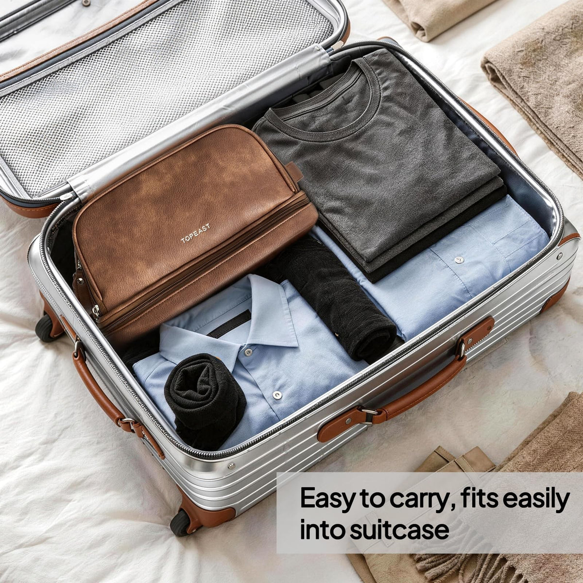 Large Waterproof PU Leather Toiletry Bag for Men - Dopp Kit with Wet Pocket