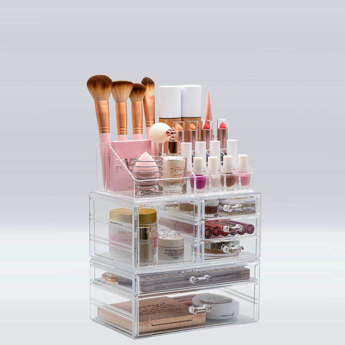 Clear Makeup Organizer Set - 3-Piece Cosmetic Storage for Vanity & Bathroom