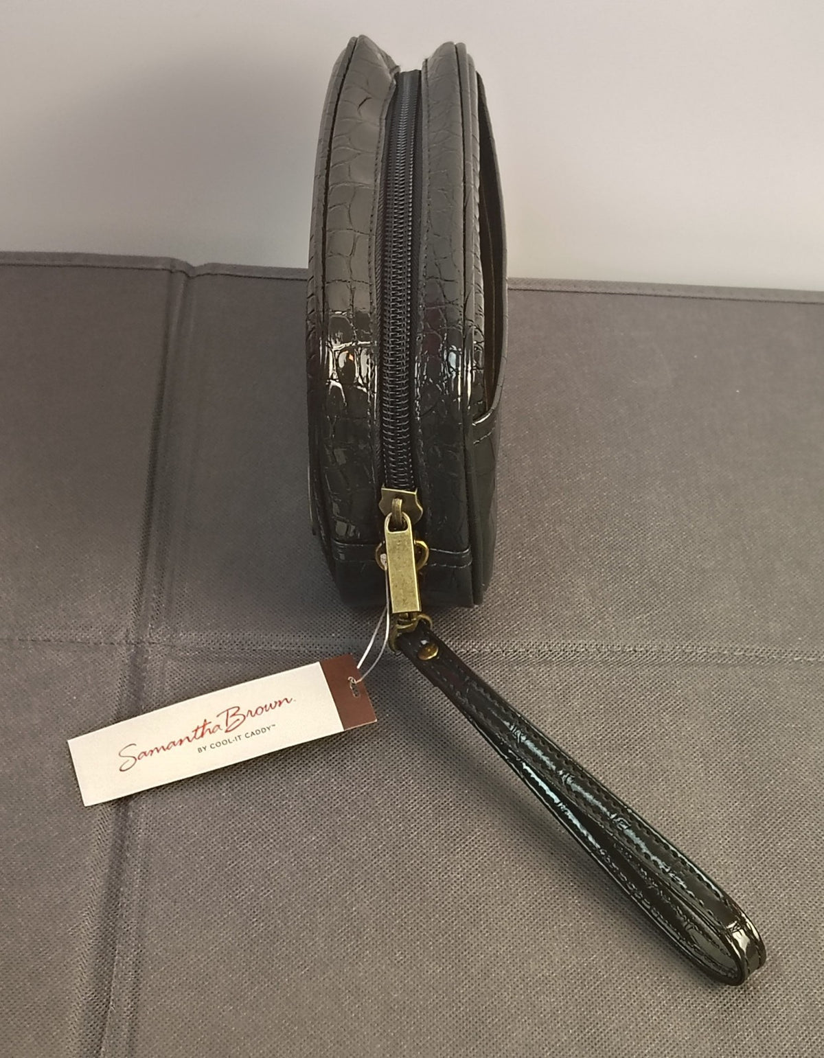Travel Wristlet Cosmetic Pouch Faux Croc Black - Compact Travel Organizer