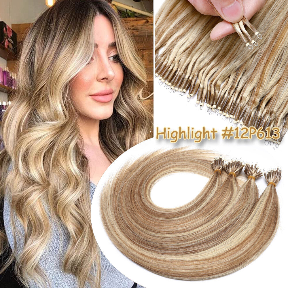 Thick Remy Human Hair Extensions Nano Ring Micro Loop Beads Caramel