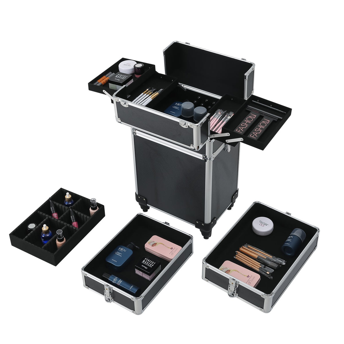 Interchangeable Professional Rolling Makeup Brush Case with Wheeled Design