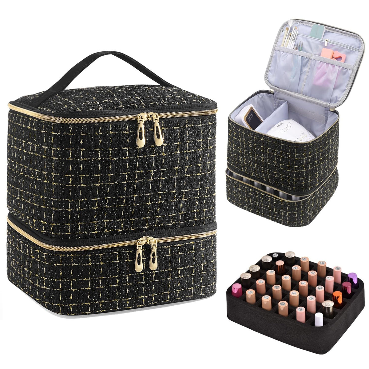 Nail Polish Organizer Case for 30 Bottles - Travel Storage with Manicure Tools