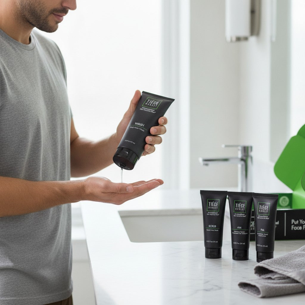 Men's Skincare Routine Kit - Cleanse, Hydrate, SPF Moisturizer & Exfoliator