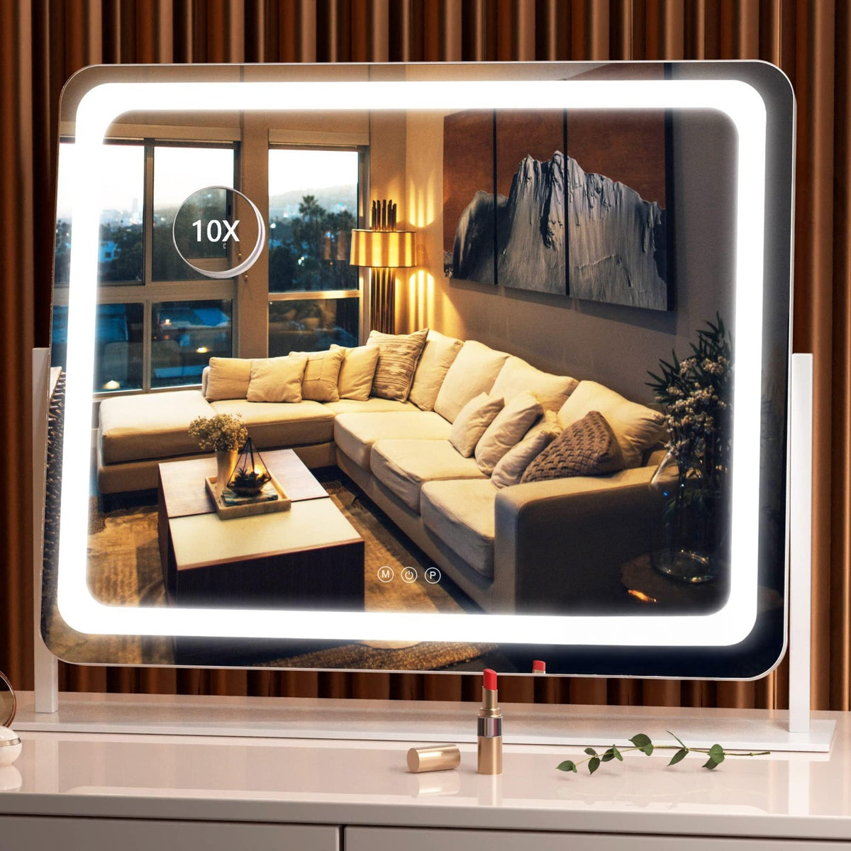 LED Makeup Mirror with Lights 24.2x20 Dimmable 10X Magnification 360° Rotation
