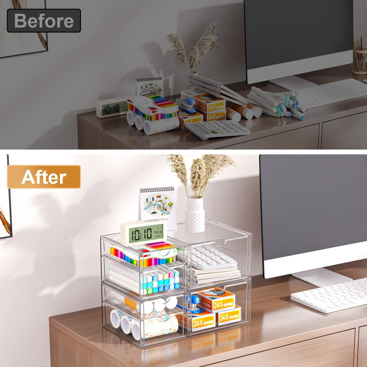 Stackable Acrylic Storage Drawers for Makeup, Bathroom, and Office Organization - 7 Compartments