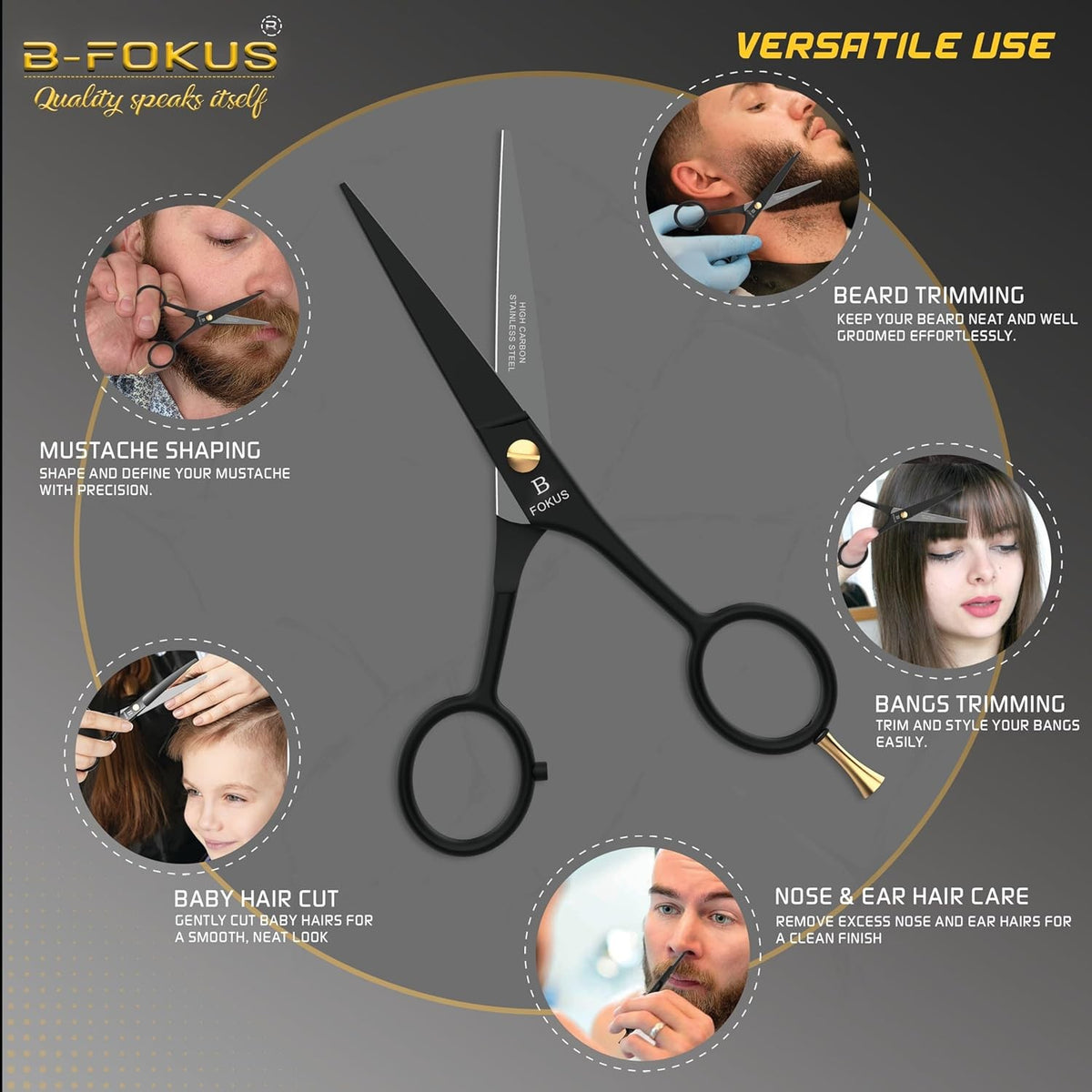 Professional Beard and Mustache Scissors - 5 Inch Stainless Steel Grooming Shears