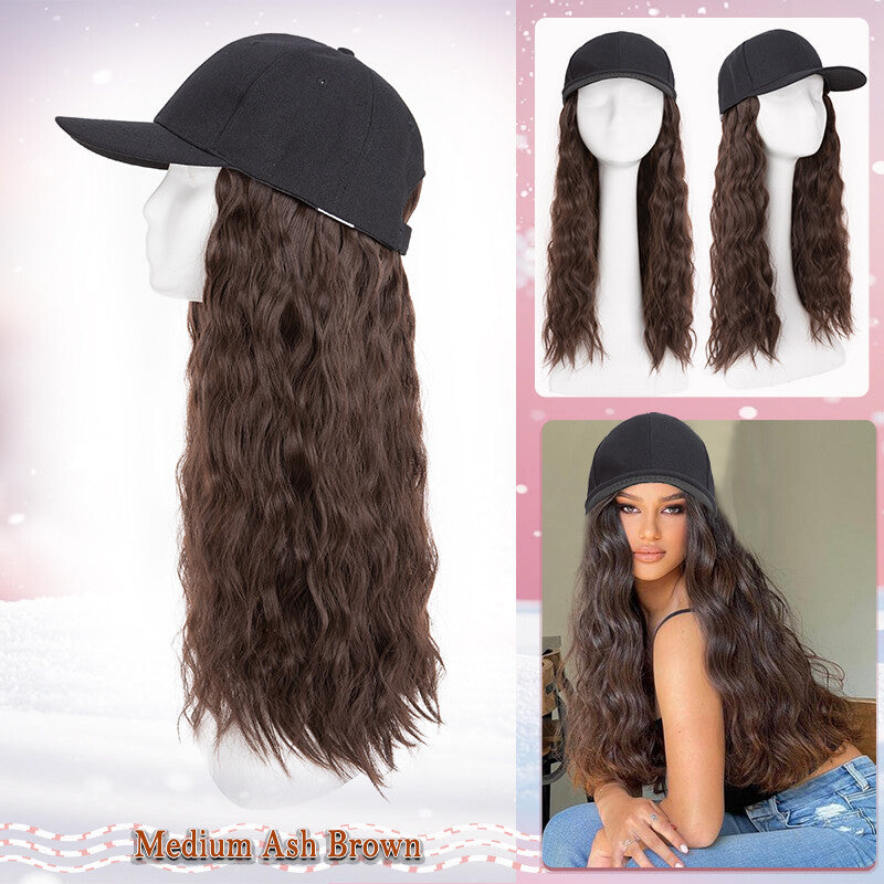 Unisex Wavy Long Hair Beret Cap with Synthetic Hair - Casual Hat Wig