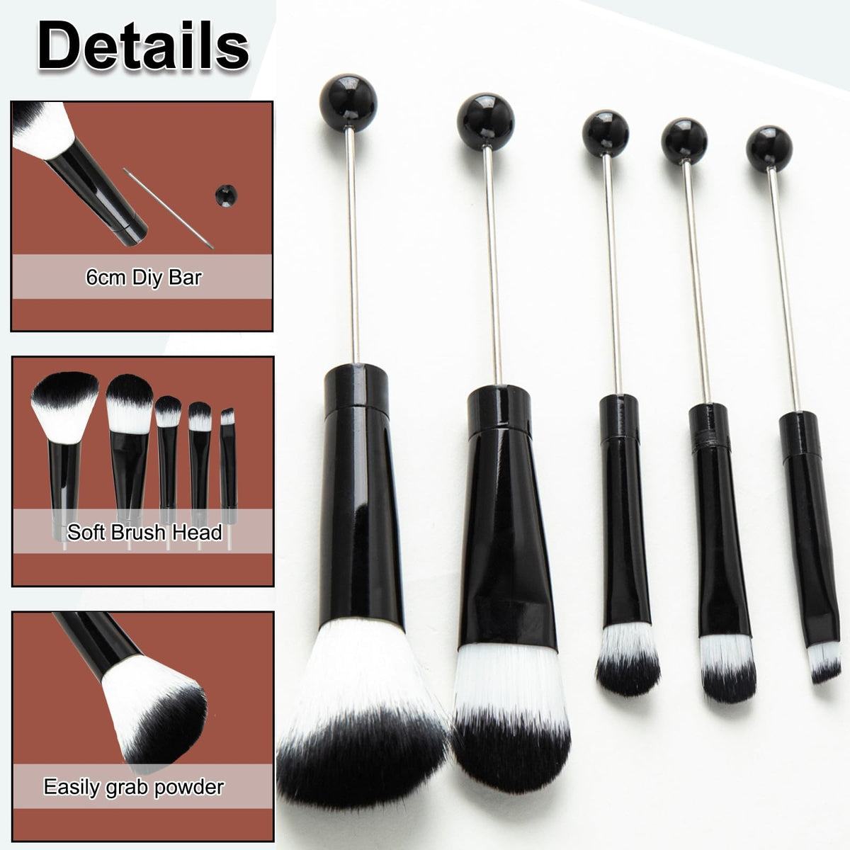 Beadable Makeup Brush Kit 10 Pieces DIY Cosmetic Brushes for Eye & Face