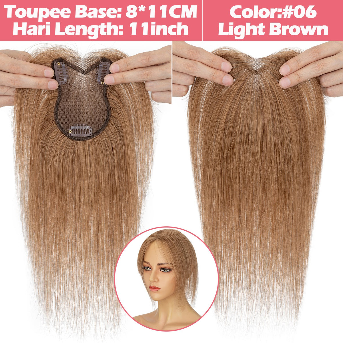 Women's Human Hair Clip-In Hairpiece Topper with Silk Lace Base – Natural Look