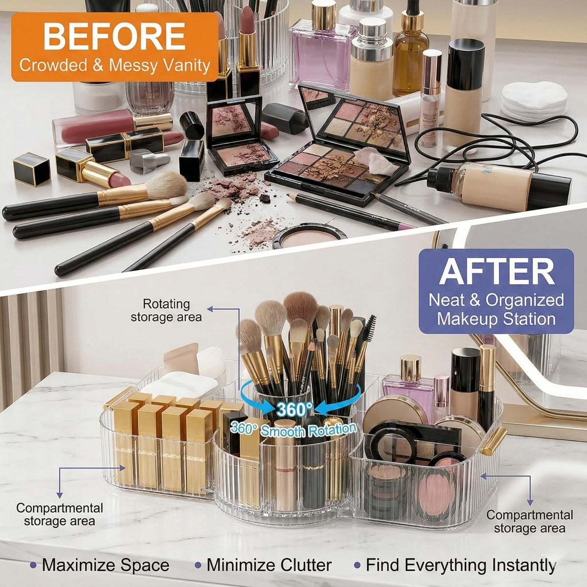 360 Rotating Cosmetic Display Storage Case for Vanity & Bathroom