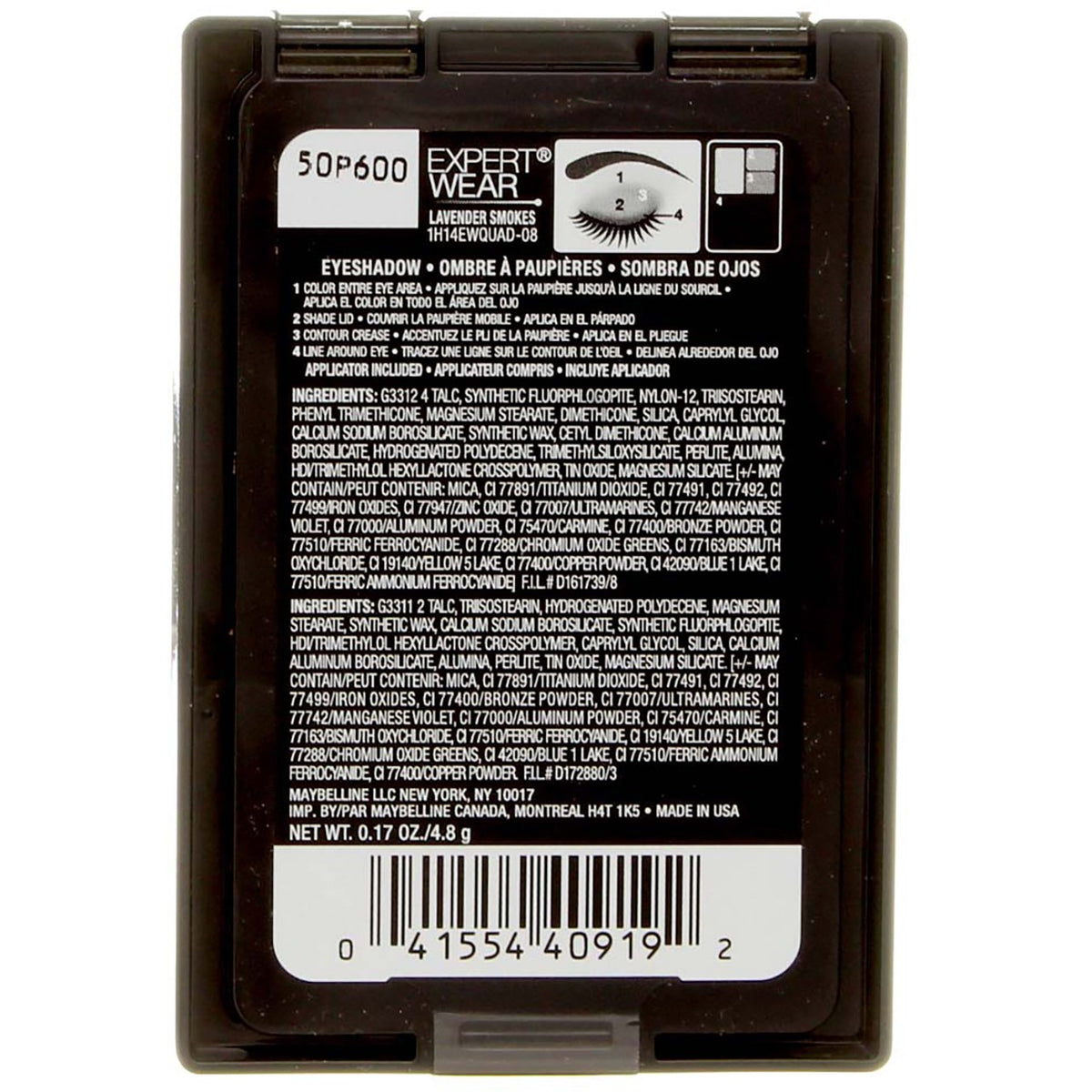 Maybelline Eyeshadow Quad Lavender Smokes 08Q - Long-Lasting, Silky Finish