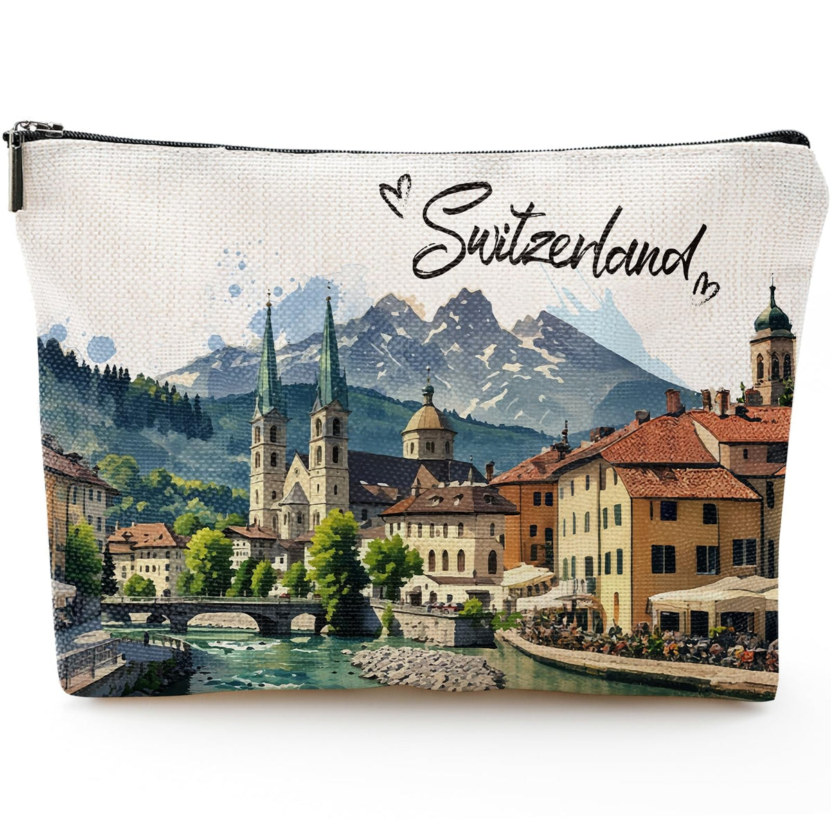 Switzerland Travel Souvenir Makeup Bag - Zurich Lausanne Swiss Alps Gift