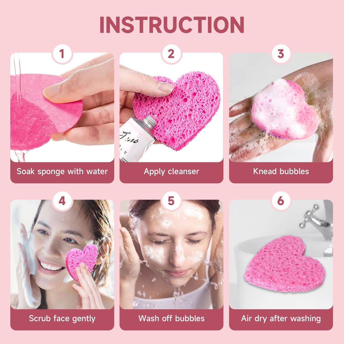 100 Pack Compressed Pink Facial Sponges - Eco-Friendly Biodegradable Cleansing Tools
