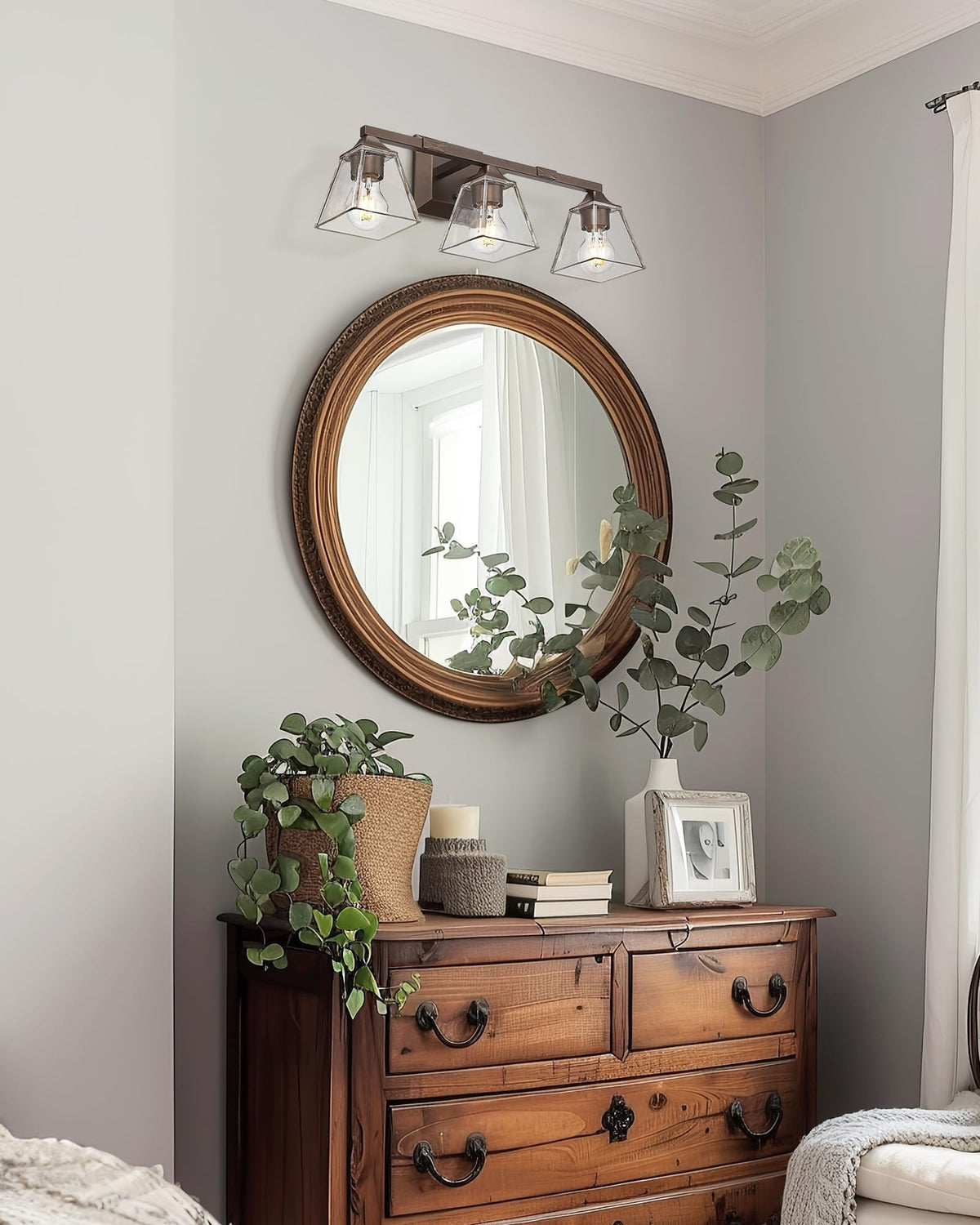 Farmhouse Bathroom Light Fixtures - 3-Light Vanity Wall Sconce with Glass Shades