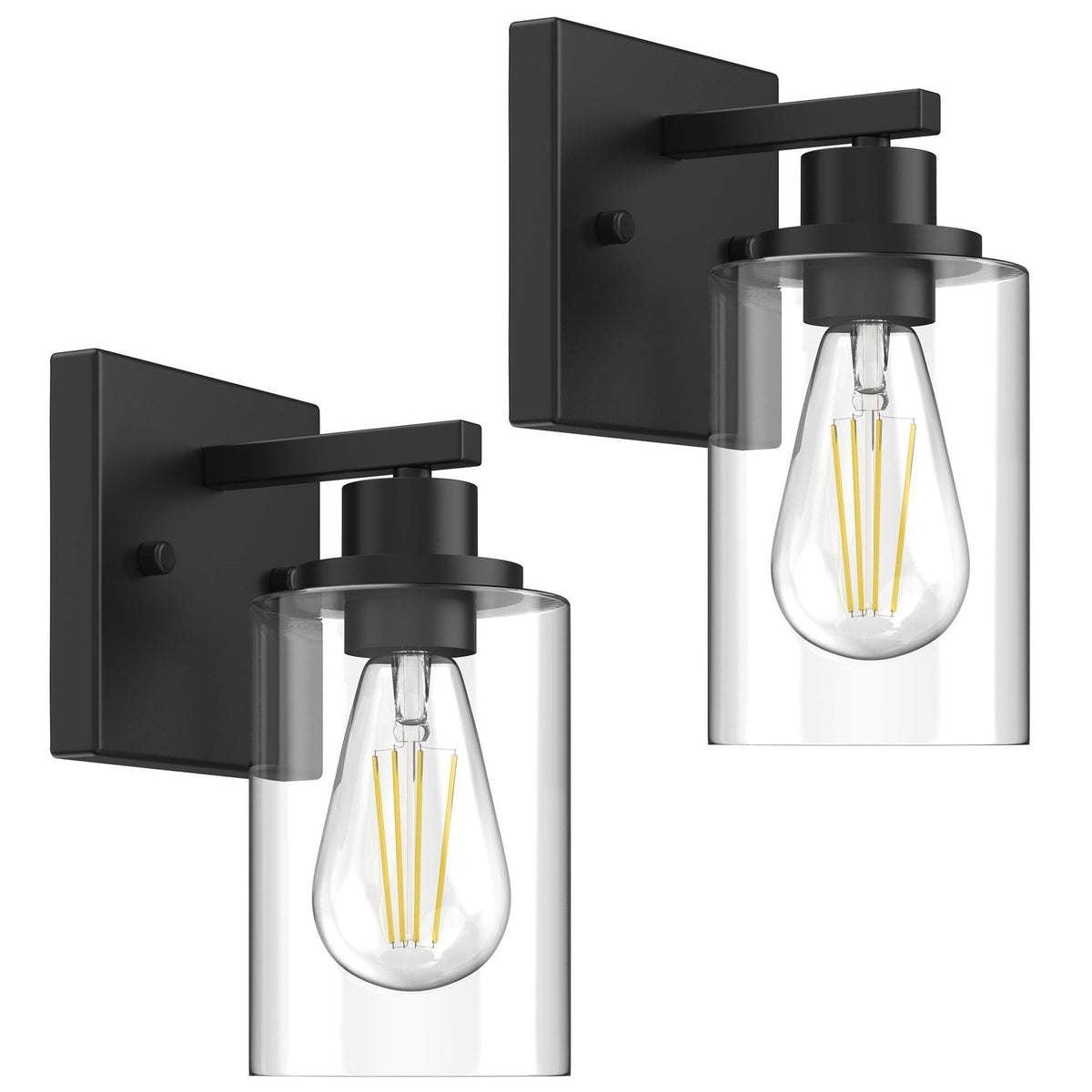 Set of 2 Matte Black Wall Sconces for Bathroom and Living Room - Modern Farmhouse Style