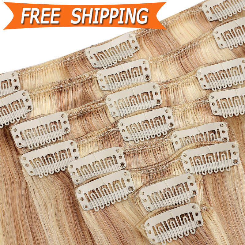 Clip-In Hair Extensions 100% Remy Human Hair 14-22in - Balayage Color Set