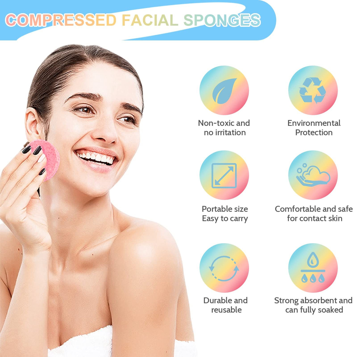 120 Pack Facial Cleansing Sponges - Reusable PVA Makeup Removal Pads