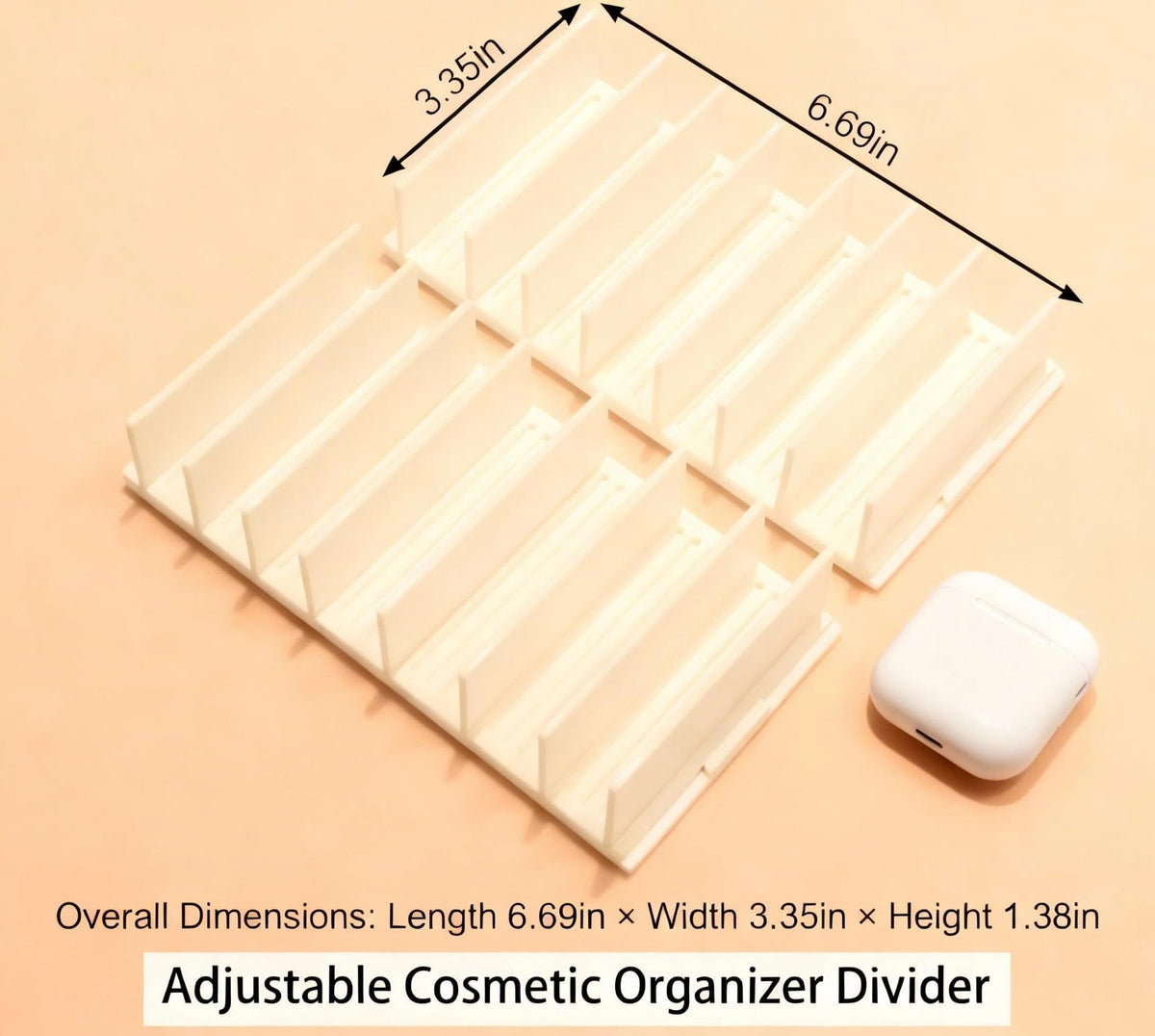 Adjustable Makeup Organizer with Movable Dividers - Acrylic White
