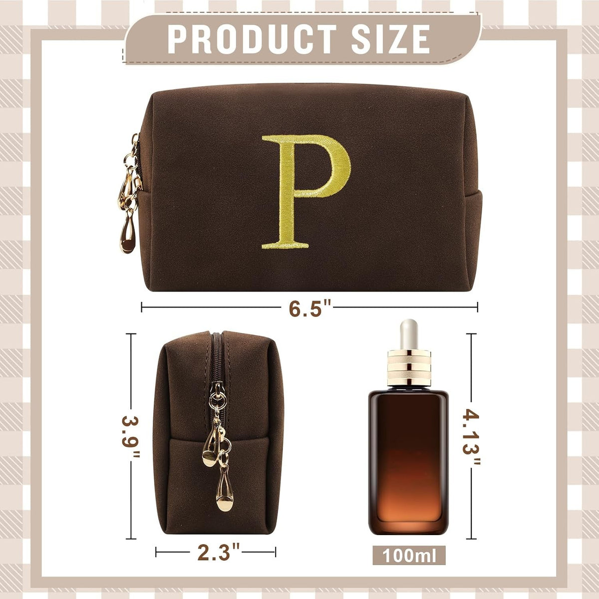 Personalized Initial Makeup Bag - Small Waterproof Cosmetic Travel Organizer
