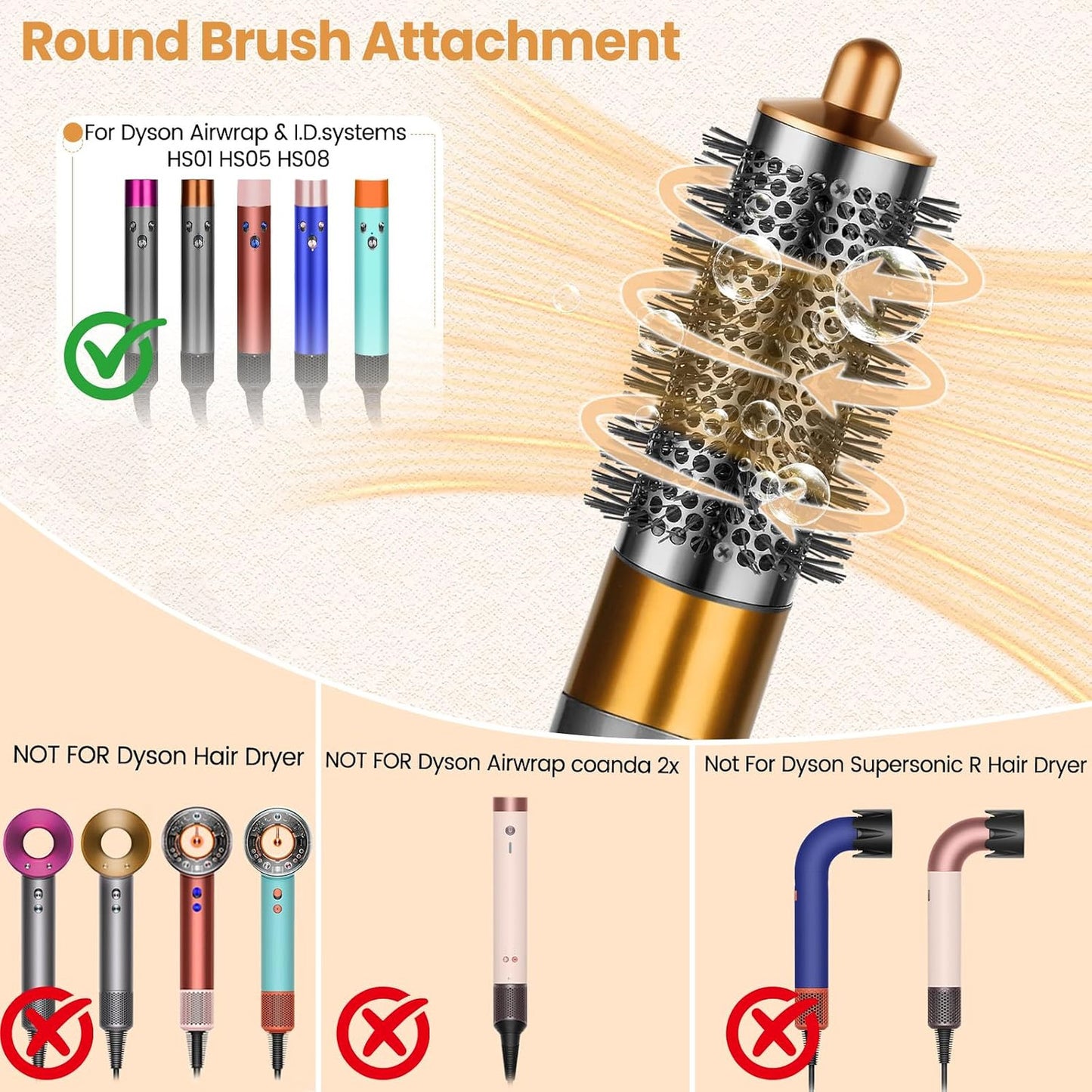 Round Volumizing Hair Brush for Dyson Airwrap HS01 HS05 HS08, Soft Bristles