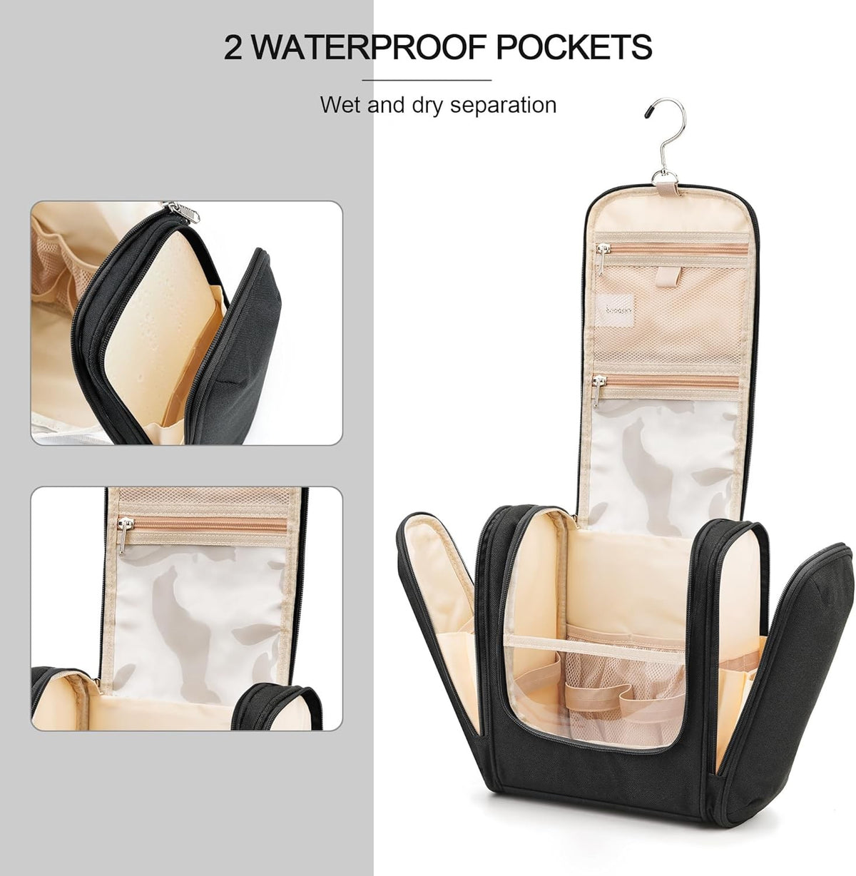 Travel Hanging Toiletry Bag with 6 Compartments Waterproof Organizer for Women & Men