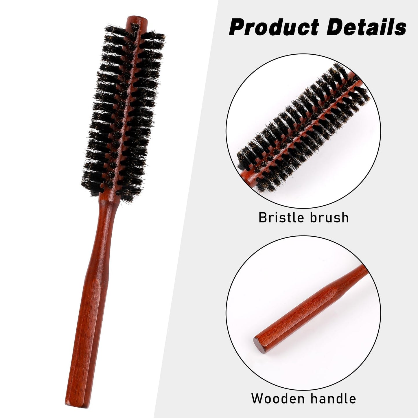 Small Round Boar Bristle Hair Brush for Thin Short Hair - Natural Wooden Styling Brush
