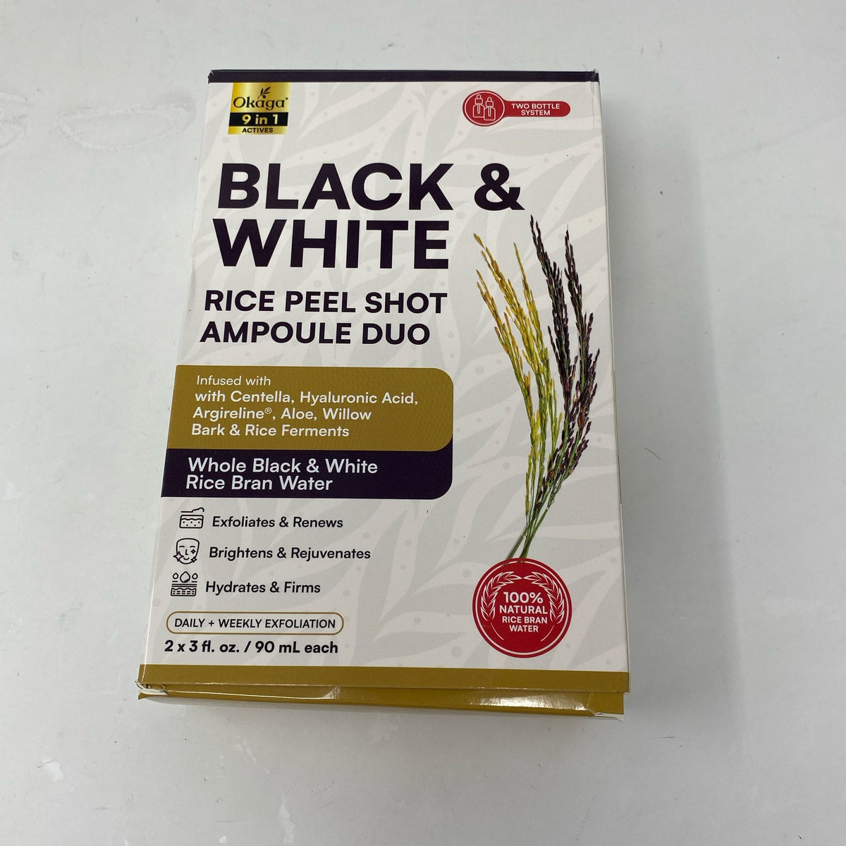 Black & White Rice Peel Shot Ampoule Duo for Face Exfoliation - 2x3oz