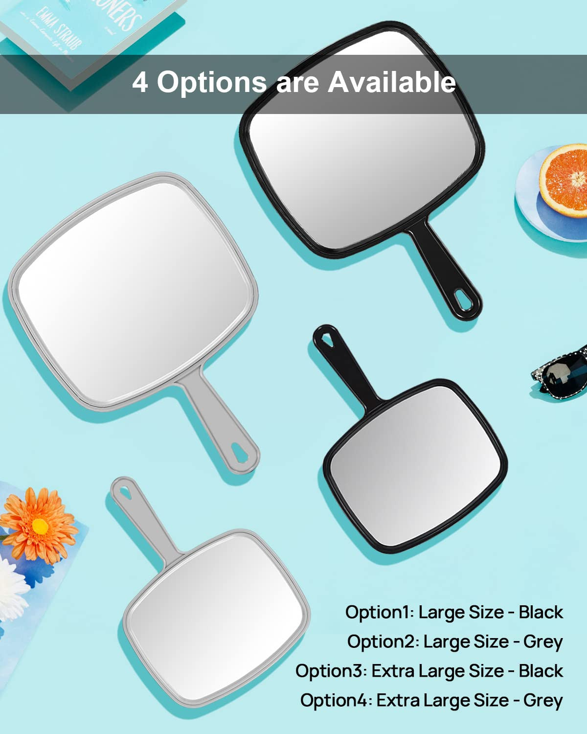 Extra Large Black Handheld Mirror with Handle for Salon and Hairdressing