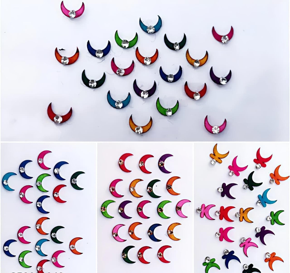 Half Moon Bindi 5x6mm Velvet Kumkum Pack of 8 for Girls & Women - Traditional Indian Adornment
