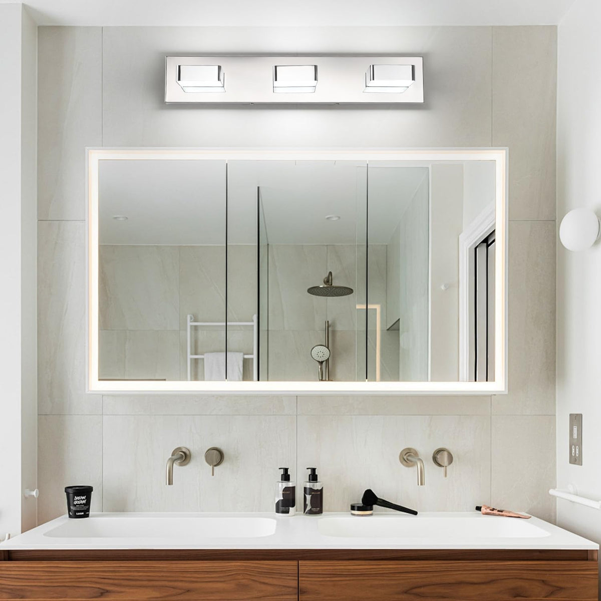 Modern 3-Light LED Bathroom Vanity Light Fixture 24-Inch Chrome Wall Mount