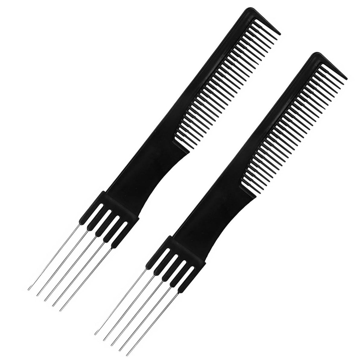 Teasing Comb Set with Metal Pick - Black, 2 Pack Hair Styling Tools