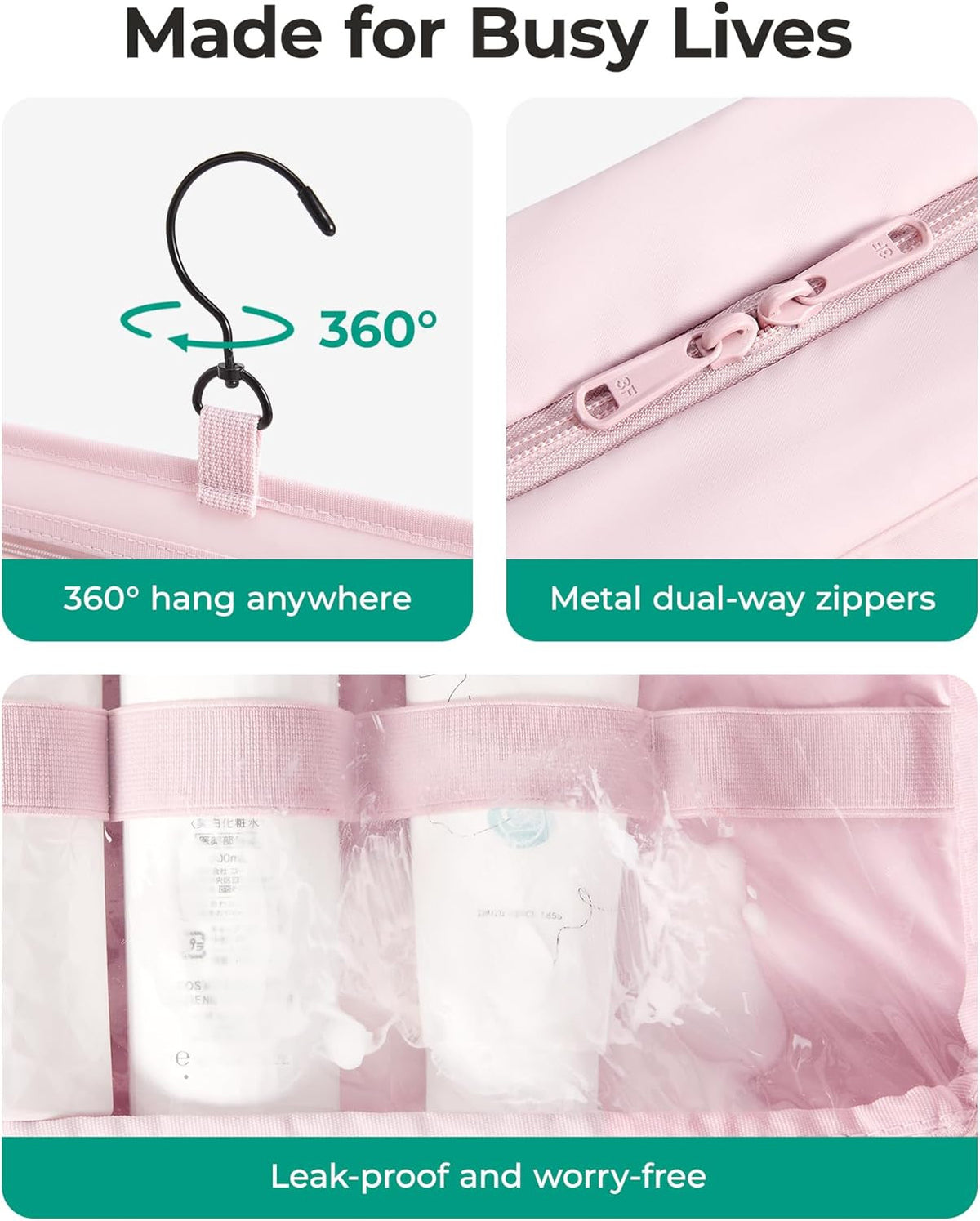 Travel Toiletry Bag for Women Waterproof Makeup Organizer with Hanging Hook
