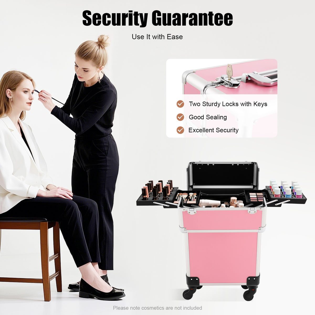 Pink Aluminum Cosmetic Train Case with Wheels & Large Storage