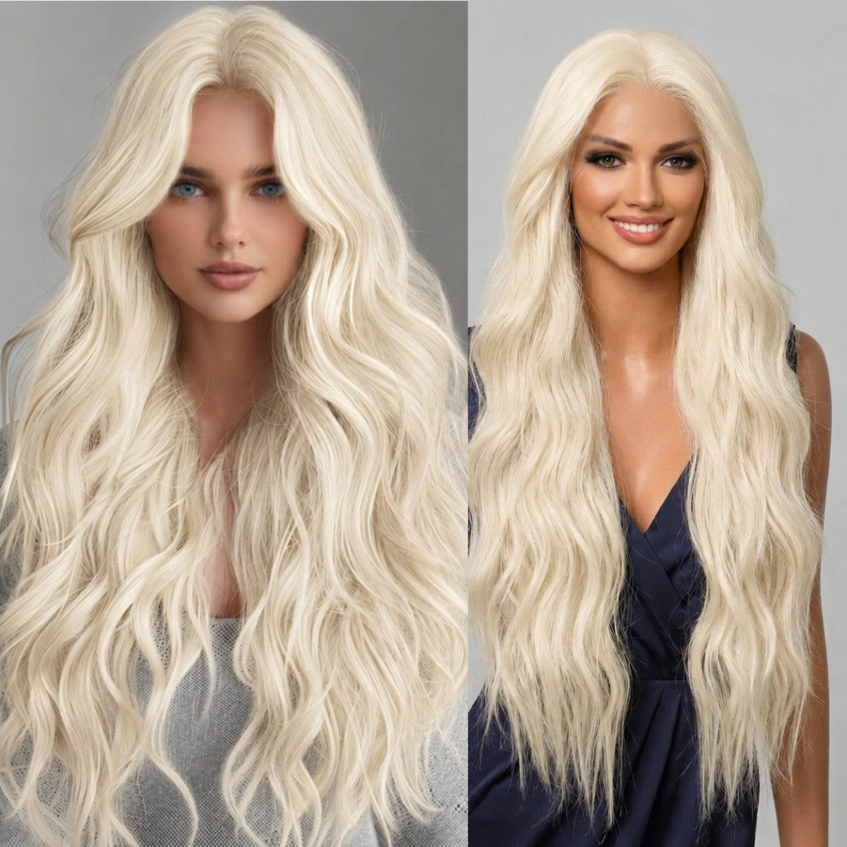 Long Wavy Bleach Blonde Lace Front Wig - Heat Resistant Synthetic Hair